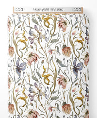 Tissu - Fleurs pastel sur fond blanc