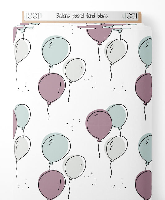 Tissu - Ballons pastel sur fond blanc