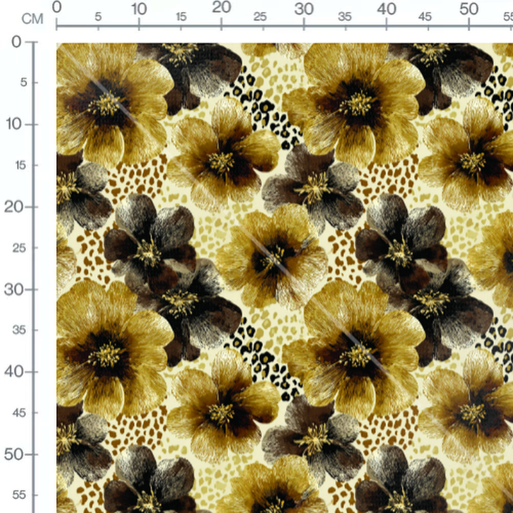 Tissu - fleurs dorees jungle chic