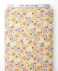Tissu - Fleurs variées sur beige