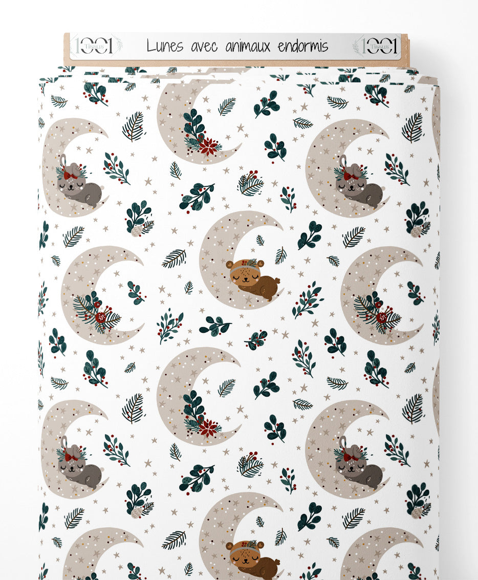 Tissu - Lunes avec animaux endormis