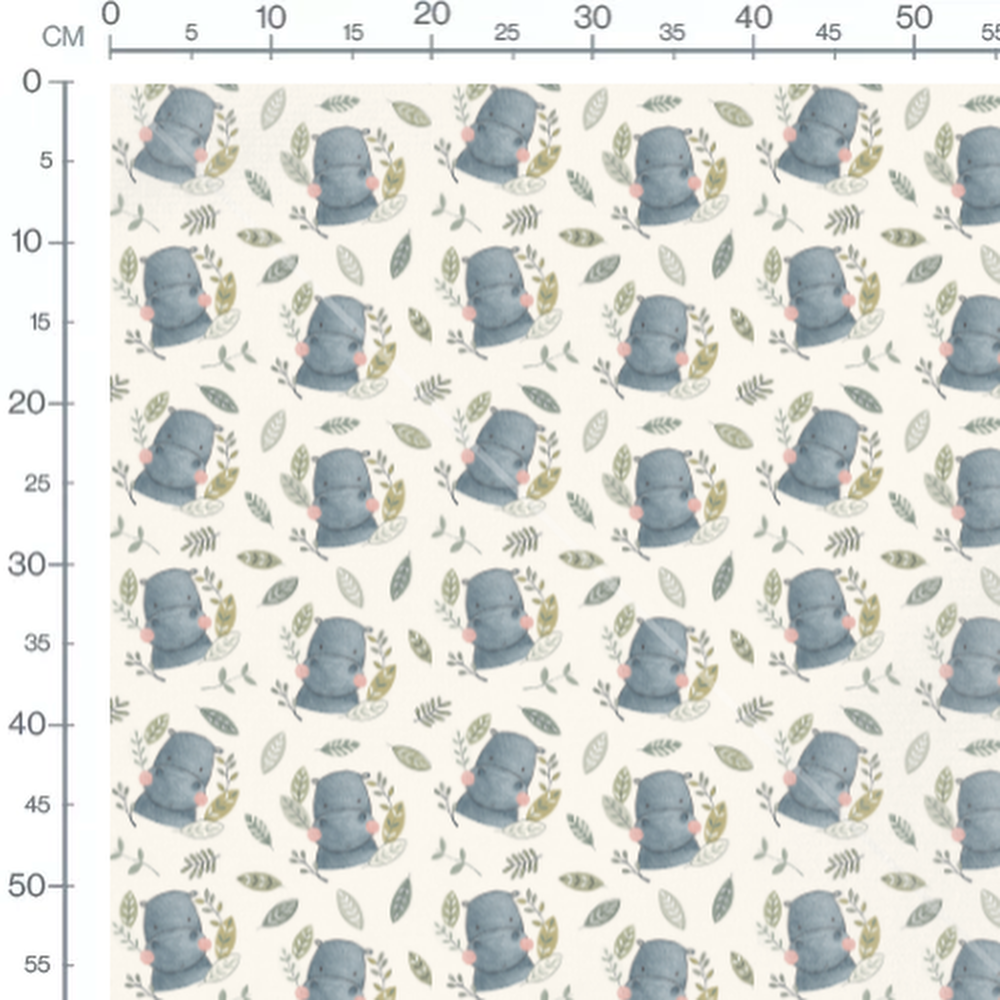 Tissu - Hippopotames et feuillage