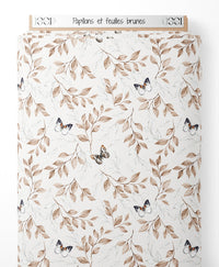 Tissu - Papillons et feuilles brunes