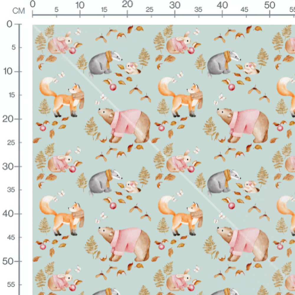 Tissu - Animaux en pulls sur fond bleu