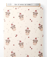 Tissu - Ours et cerises sur crème 2