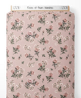 Tissu - Roses et fleurs blanches