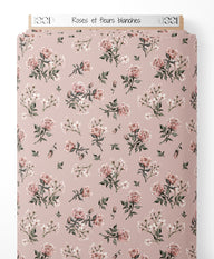 Tissu - Roses et fleurs blanches