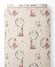 Tissu - Lapins et lunes aquarelle