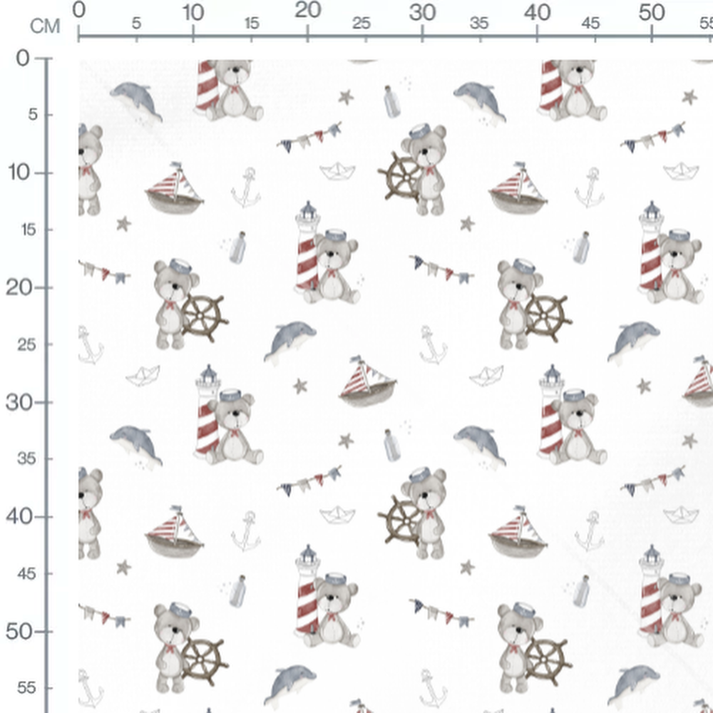 Tissu - Oursons marins et bateaux