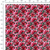 Tissu - Fleurs rouges sur fond rose 2