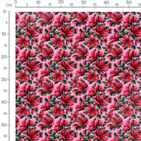 Tissu - Fleurs rouges sur fond rose 2