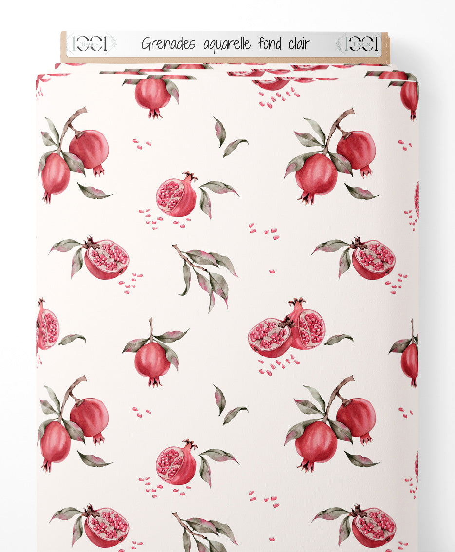 Tissu - Grenades aquarelle sur fond clair