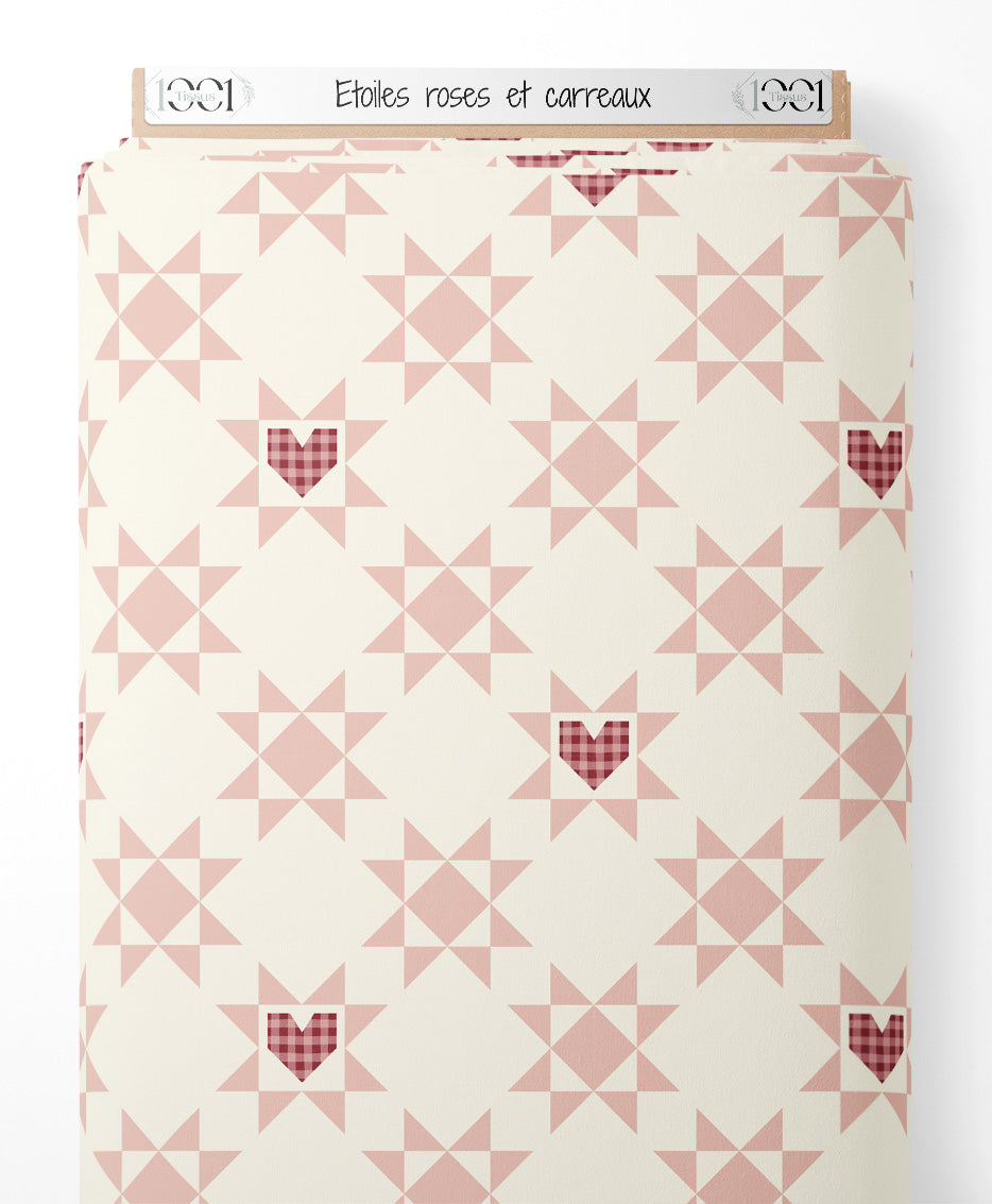Tissu - Étoiles roses et carreaux