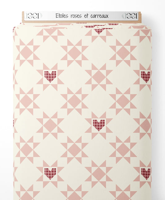 Tissu - Étoiles roses et carreaux