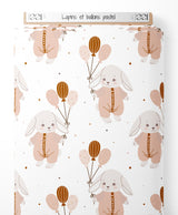 Tissu - Lapins et ballons pastel