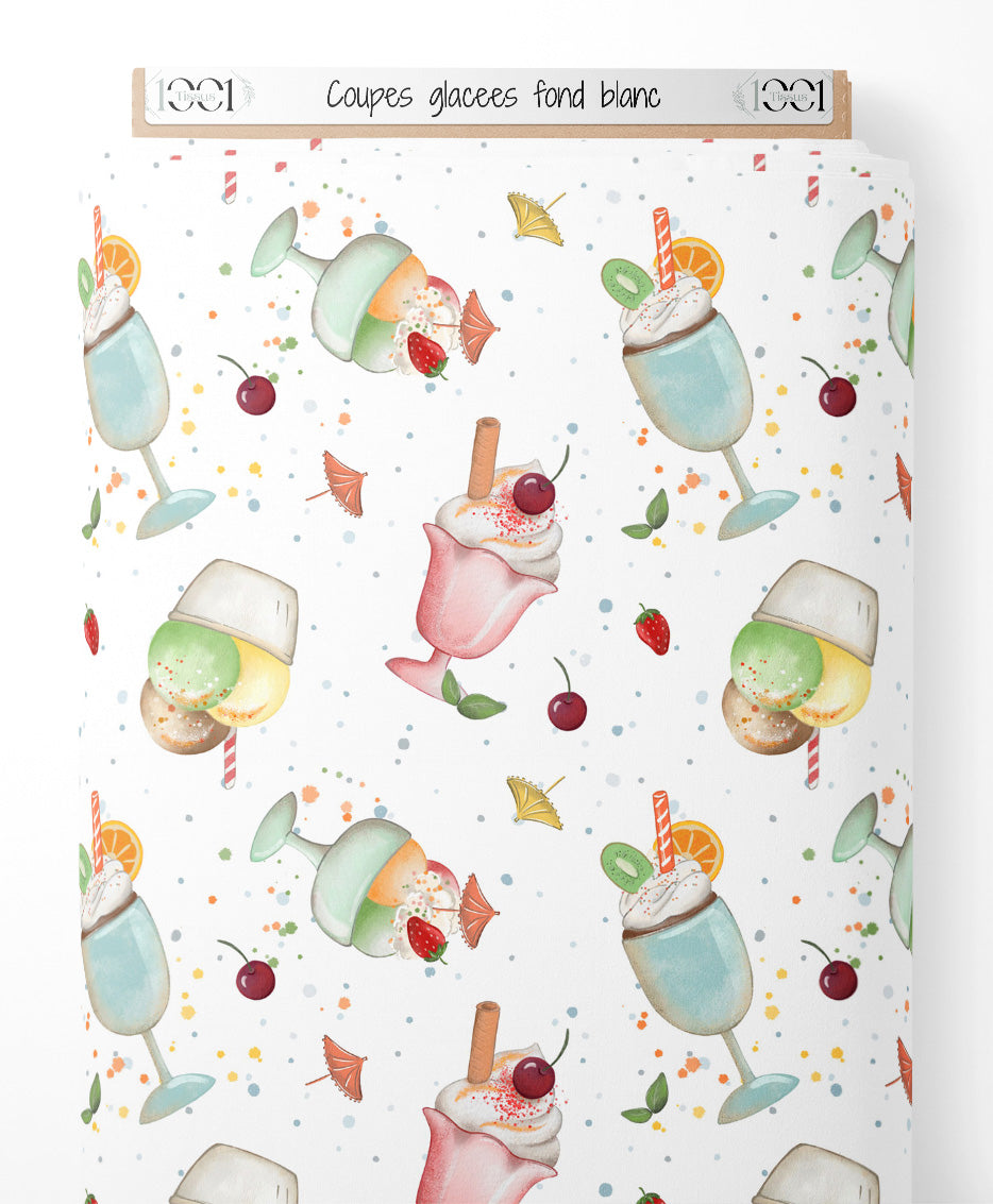 Tissu - Coupes glacées sur fond blanc