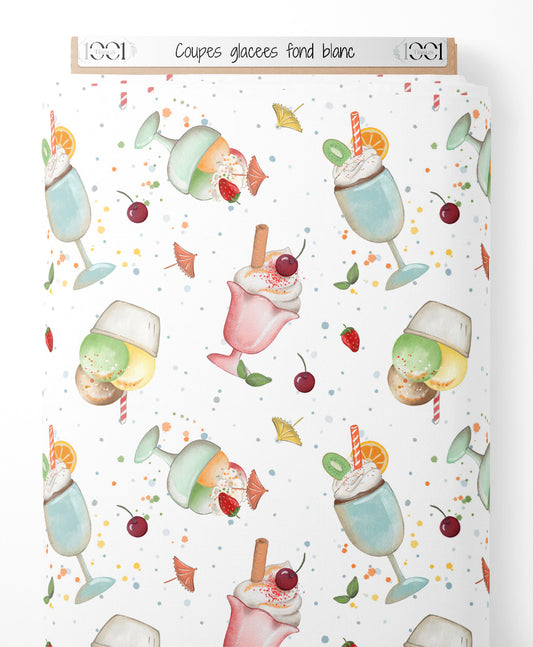 Tissu - Coupes glacées sur fond blanc