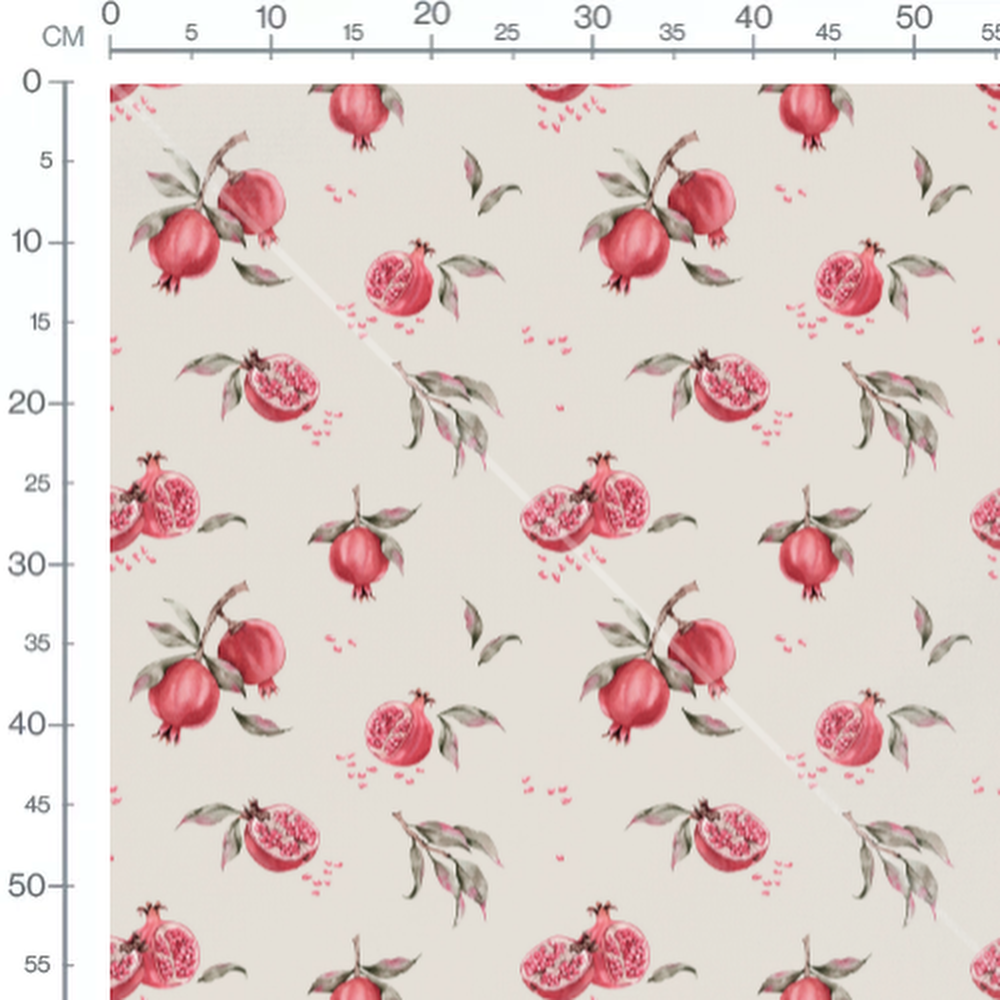 Tissu - Grenades rouges sur beige