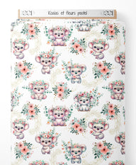 Tissu - Koalas et fleurs pastel