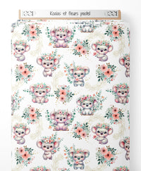 Tissu - Koalas et fleurs pastel