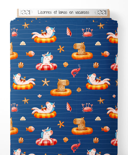 Tissu - Licornes et lamas en vacances