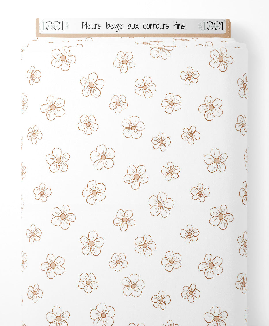 Tissu - Fleurs beige aux contours fins