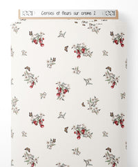 Tissu - Cerises et fleurs sur crème 2