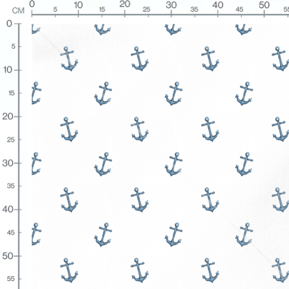 Tissu - Ancres bleues sur blanc