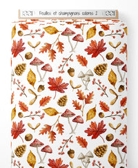 Tissu - Feuilles et champignons colorés 2