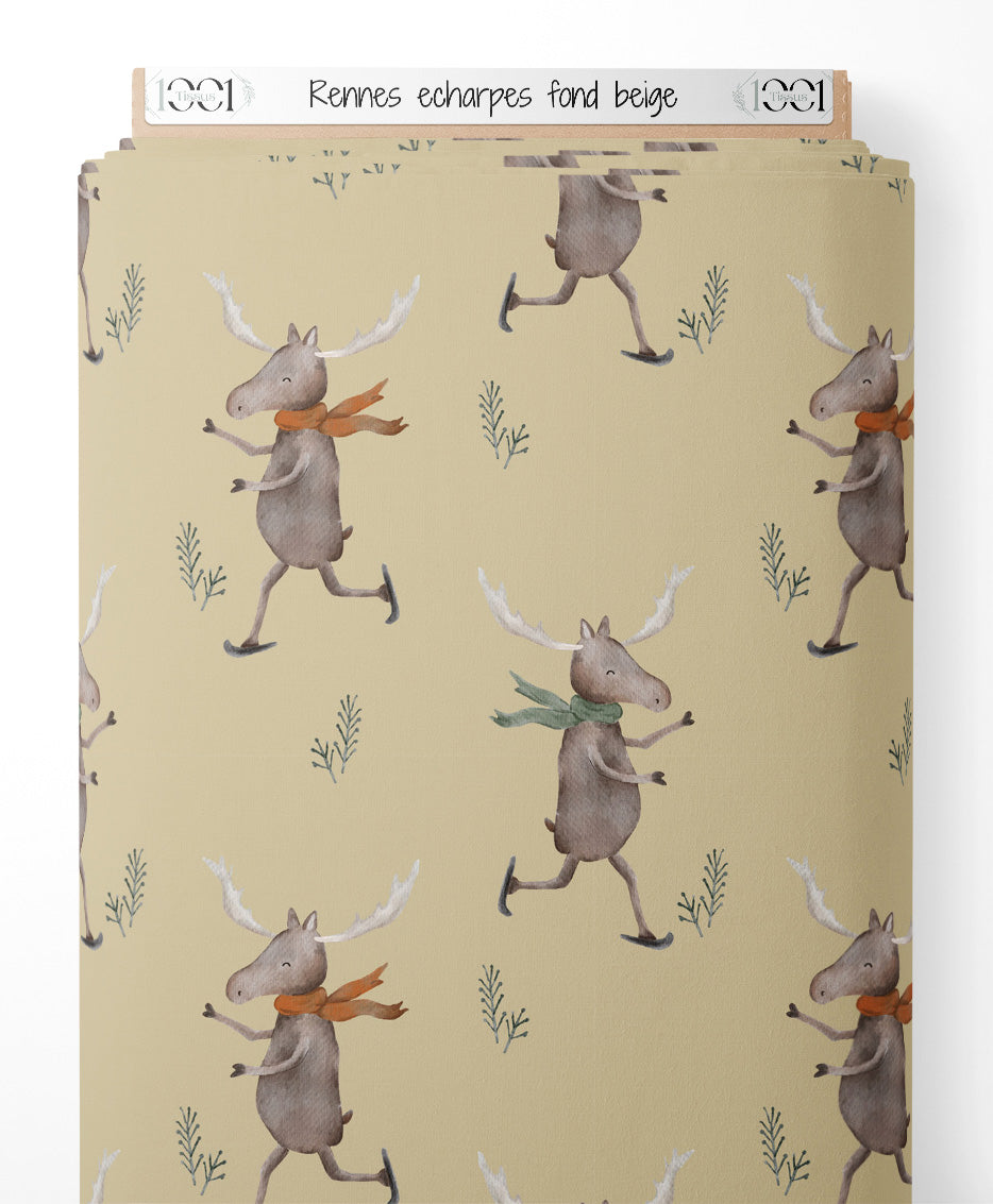 Tissu - Rennes écharpes sur fond beige