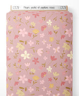 Tissu - Fleurs pastel et papillons roses