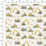 Tissu - Engins jaunes et gris variés