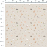 Tissu - Animaux et tracteur beige