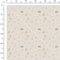 Tissu - Animaux et tracteur beige