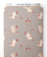 Tissu - Lapins blancs sur fond gris
