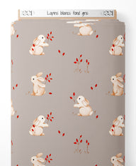 Tissu - Lapins blancs sur fond gris