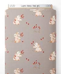 Tissu - Lapins blancs sur fond gris