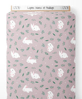 Tissu - Lapins blancs et feuillage