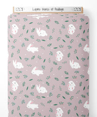 Tissu - Lapins blancs et feuillage
