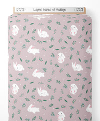 Tissu - Lapins blancs et feuillage