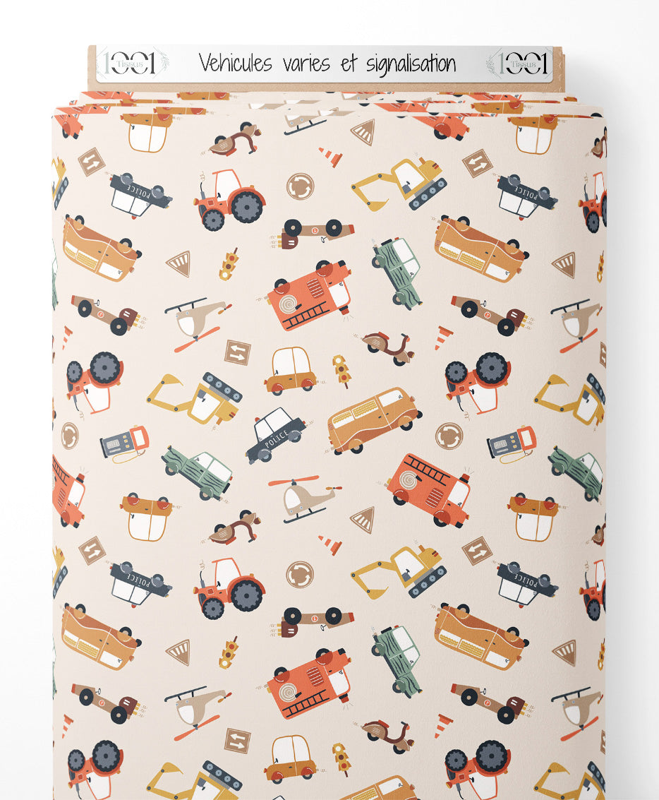 Tissu - Véhicules variés et signalisation