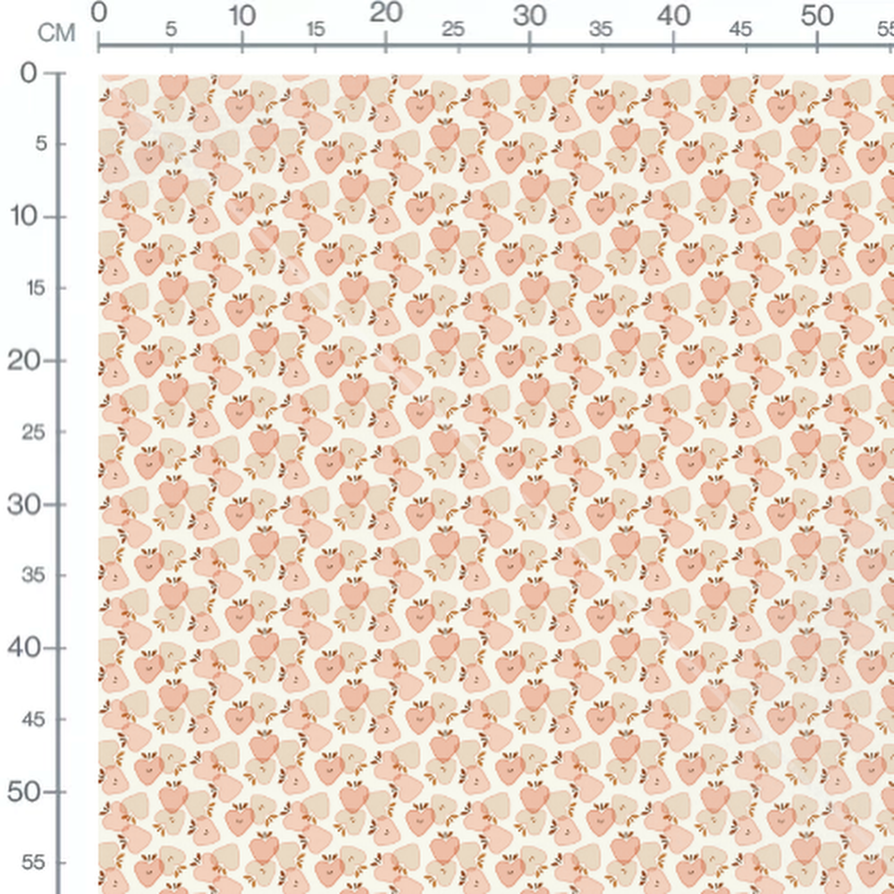 Tissu - Pommes cœur pastel doux