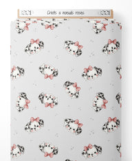Tissu - Chiots à nœuds roses