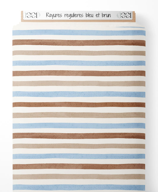 Tissu - Rayures régulières bleu et brun
