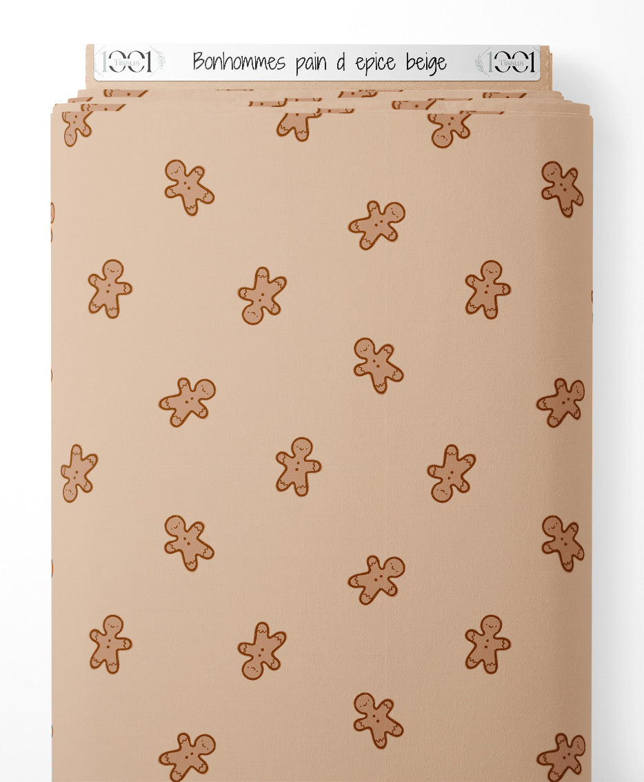 Tissu - Bonhommes pain d'épice beige