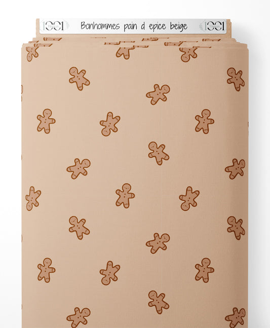Tissu - Bonhommes pain d'épice beige