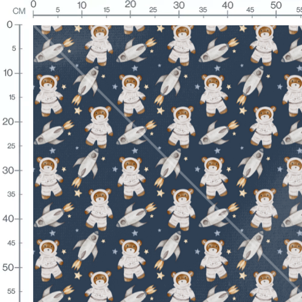 Tissu - Ours astronautes sur bleu nuit