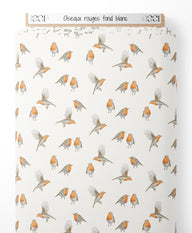 Tissu - Oiseaux rouges sur fond blanc