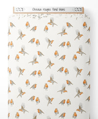 Tissu - Oiseaux rouges sur fond blanc