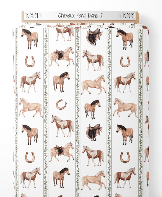 Tissu - Chevaux sur fond blanc 2